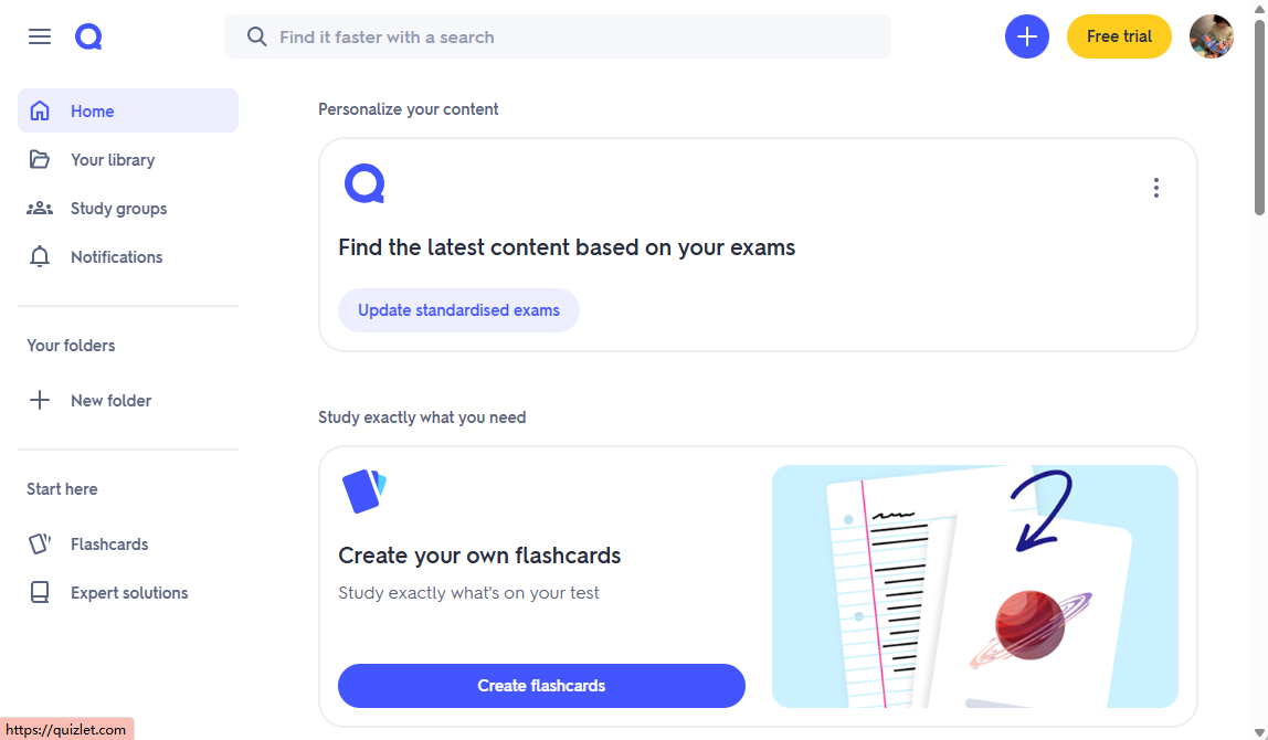 main interface of Quizlet AI
