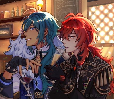 Diluc and Kaeya Drinking Competition AI Roleplay