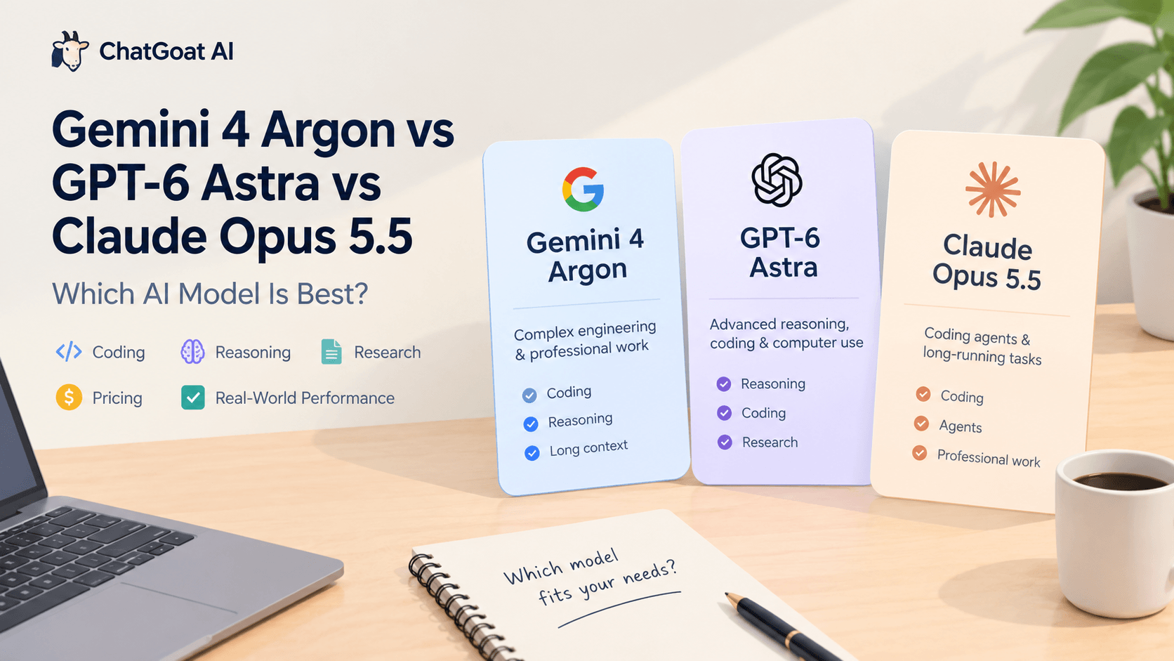 Gemini 4 Argon vs. GPT-6 Astra vs. Claude Opus 5.5: Hvilken AI-modell er best?